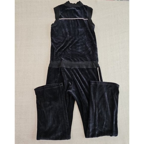 Red Zone Sleeveless Jumpsuit Women's Size M Black Velour Drawstring Wide Leg EUC - Picture 14 of 16